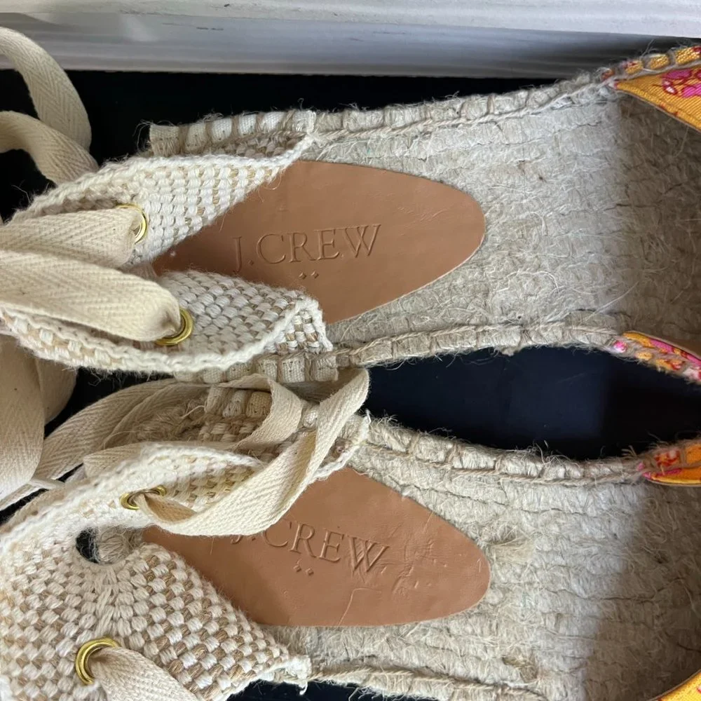 J. Crew Women's Printed Canvas Anke-Wrap Espadrilles Sz. 9 Style BH001 - Picture 10 of 13